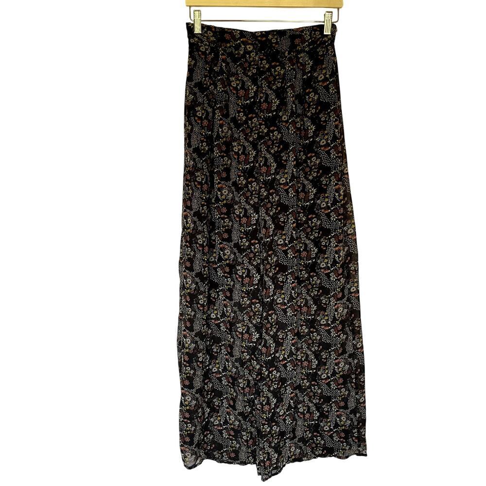 Downeast navy pink floral wide leg flowy pants women's size small lined trousers